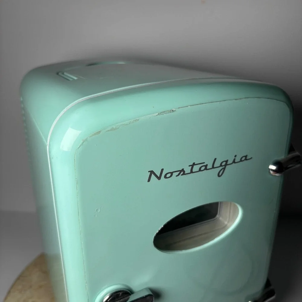 Nostalgia Retro 6-Can Personal Cooling and Heating Refrigerator Blue Mini Fridge
